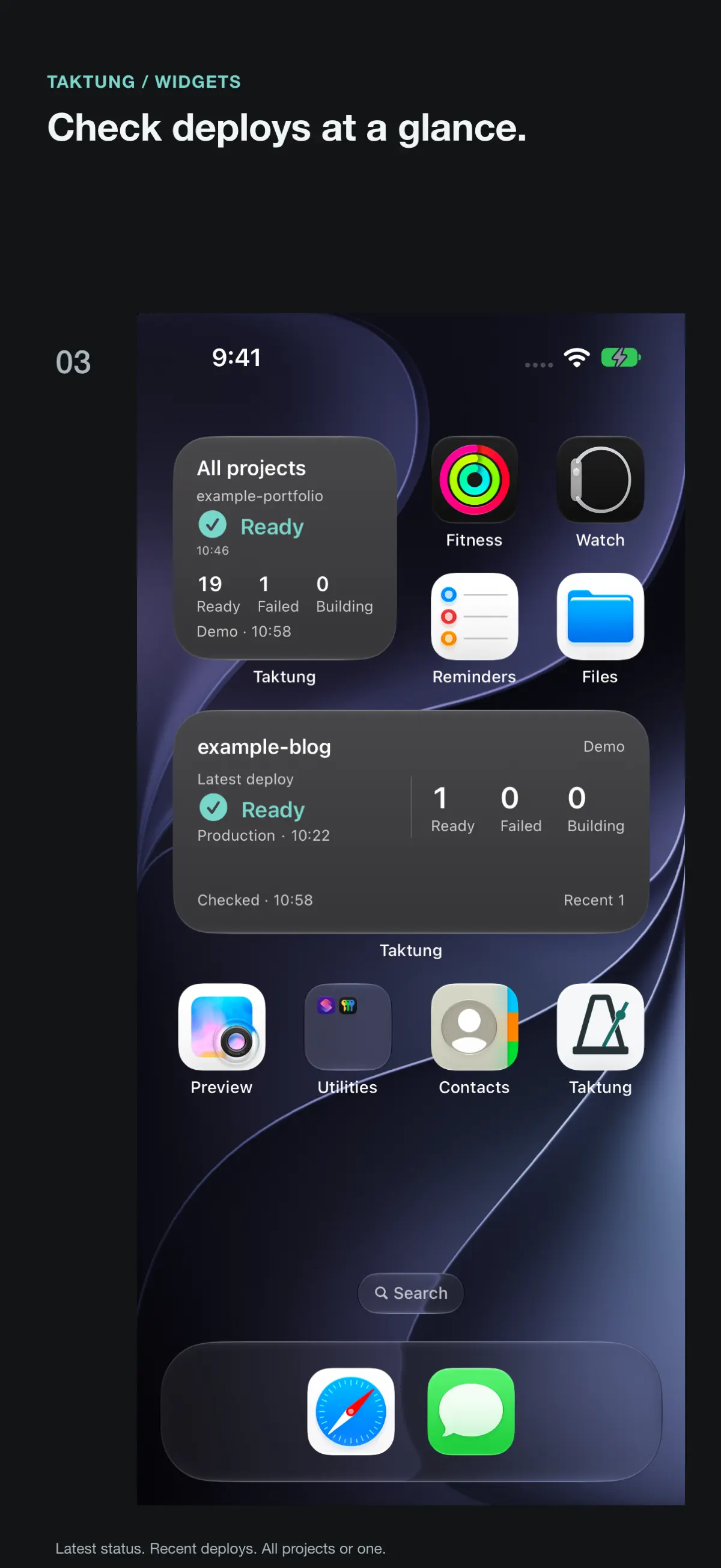 Taktung App Store screenshot: Status widgets