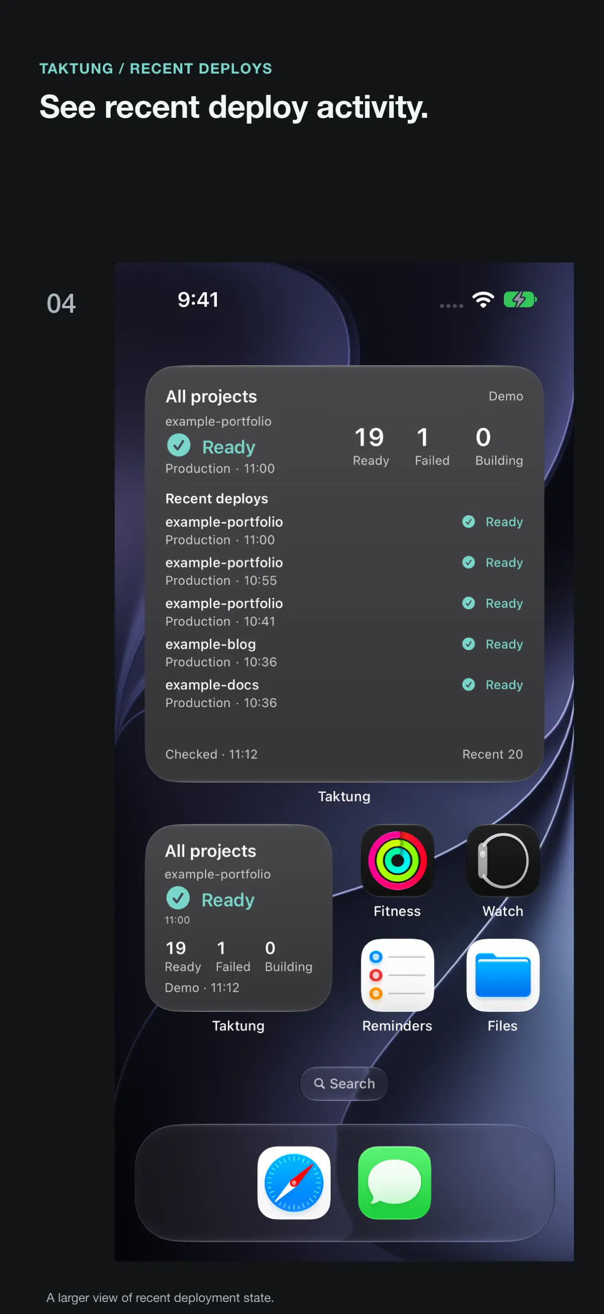 Taktung App Store screenshot: Activity widgets