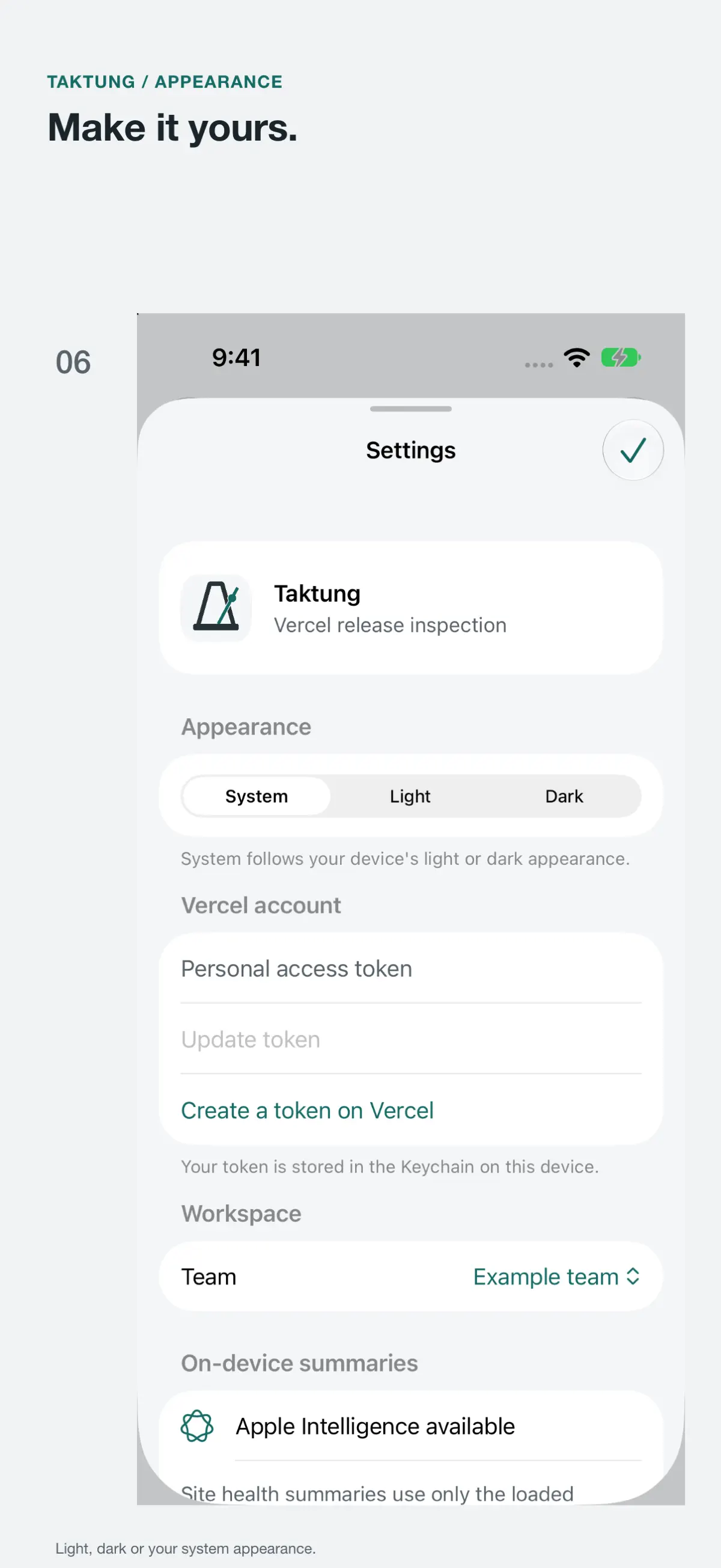 Taktung App Store screenshot: Appearance