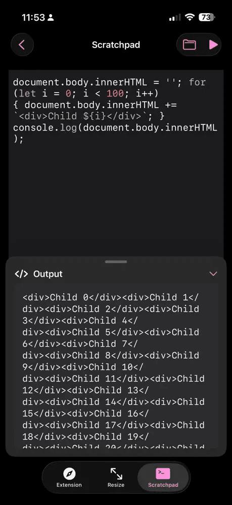 Codable — Scratchpad with syntax-highlighted JavaScript and live output